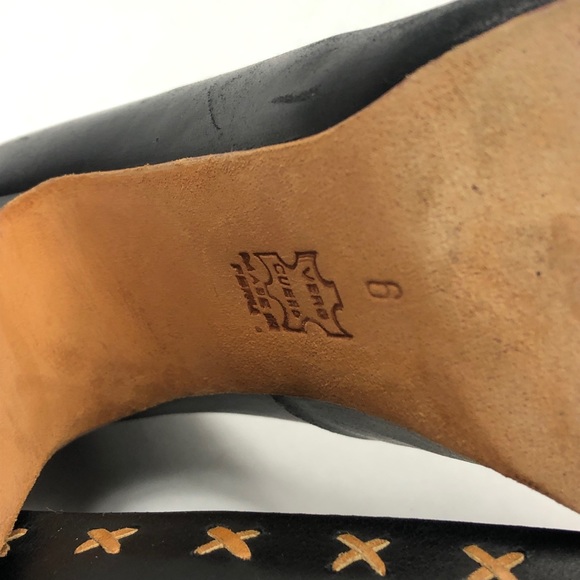 John Fluevog Black Heels with Tan Stitching - Picture 10 of 11